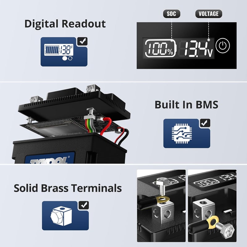 TYKOOL YB10L-A2 Lithium LiFePO4 Motorcycle Battery, 12.8V 6Ah, 360CCA, Built in BMS, Powersports Battery, for ATV, UTV, Jet Ski, Personal Watercraft, Snowmobile, Quad, Riding Lawn Mower, Tractor - Image 2